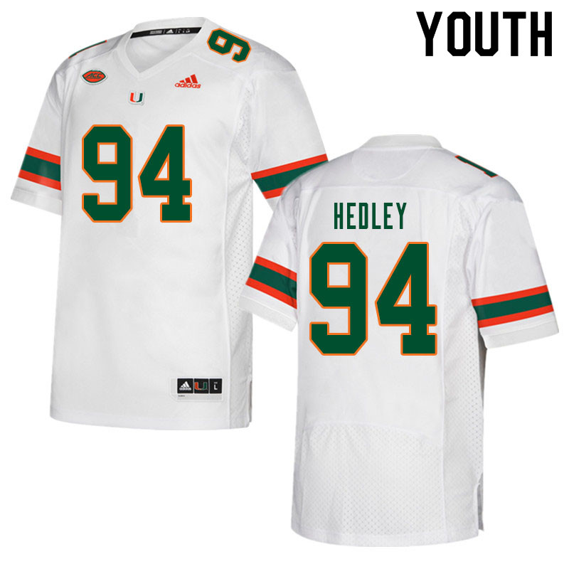 Youth #94 Lou Hedley Miami Hurricanes College Football Jerseys Sale-White - Click Image to Close